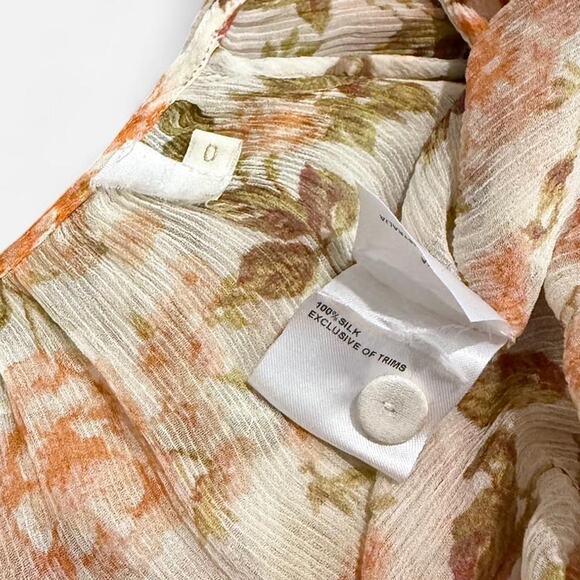 Zimmermann Cream Silk & Peach Floral Pattern Ruffled Long Sleeve Sheer Top 0/XS - Picture 8 of 8